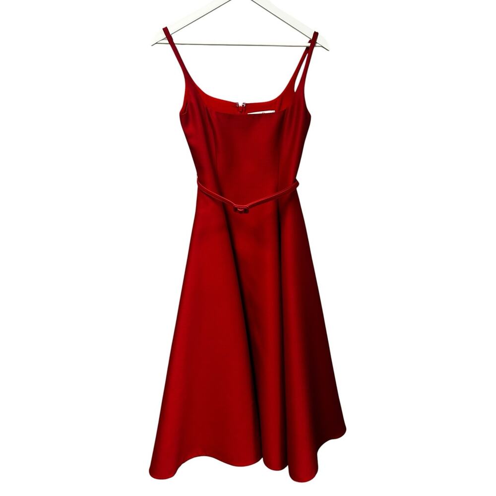 Christian Dior Paris Red Belted A Line Flare Sleeveless Midi Dress Womens US 2